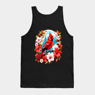 Cute Northern Cardinal Surrounded by Vibrant Spring Flowers Tank Top